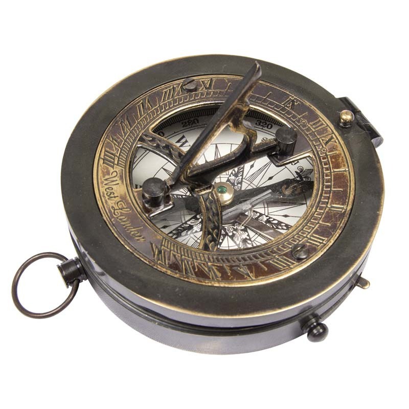 RELOJ SOLAR CON BRÚJULA LATÓN ENVEJECIDO