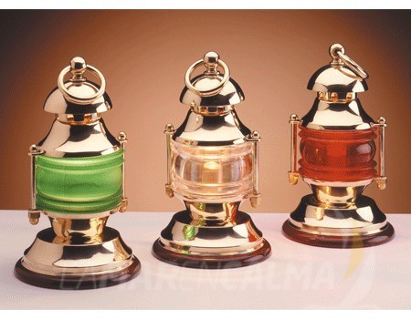 LÁMPARA DE SOBRE MESA FAROL VERDE LATÓN PULIDO
